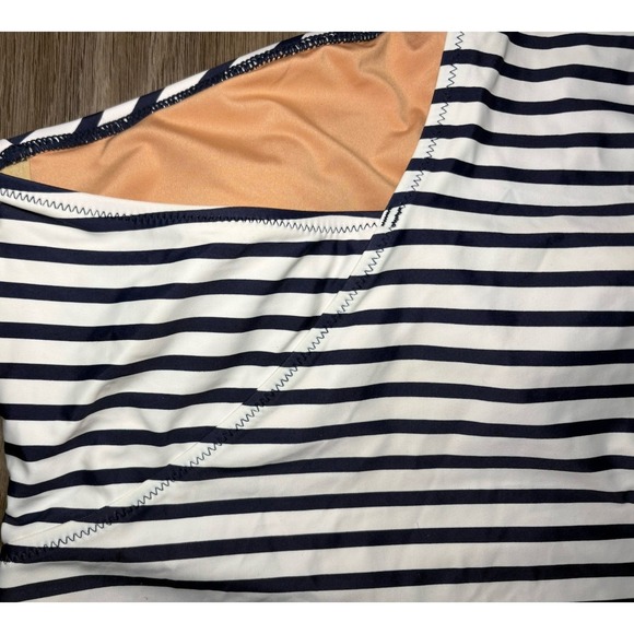 J. Crew Sleek Ruched One-Shoulder One-Piece Stripes Navy/White Size 6 Nautical - Picture 8 of 9